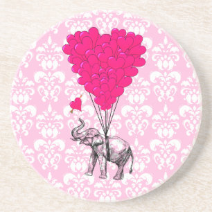 Dessous De Verre En Grès Drôle joli éléphant et damas rose