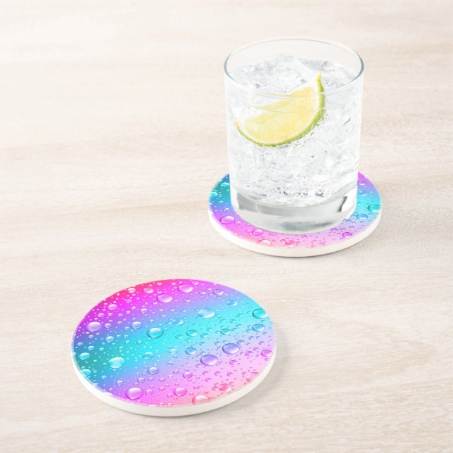Dessous De Verre En Grès Droplets d'eau rose et bleu d'Aqua (Côté)