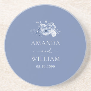 Dessous De Verre En Grès Dusty Blue Floral Mariage