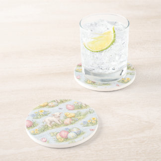 Dessous De Verre En Grès Easter Lamb And Chick Watercolor Floral Spring