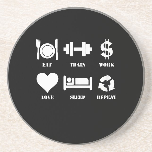 Dessous De Verre En Grès Eat Train Work Love Sleep Repeat Motivational Gym (Devant)