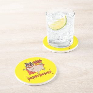 Dessous De Verre En Grès Eating is my superpower red cloak pug comic style 