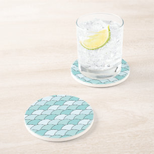 Dessous De Verre En Grès Écailes de dragon, éventails, vagues, Seigaiha, bl