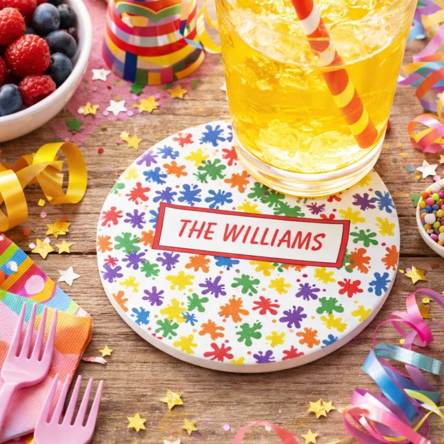 Dessous De Verre En Grès Éclaboussure de peinture vibrante (Créateur téléchargé)