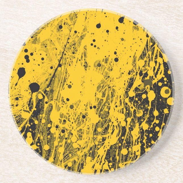 Dessous De Verre En Grès Éclaboussures de peinture noire et jaune (Devant)