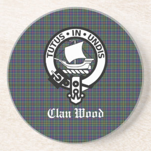 Dessous De Verre En Grès Ecosse Clan Wood Crest & Tartan
