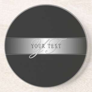 Dessous De Verre En Grès Écriture élégante de monogramme modifiable   Noir