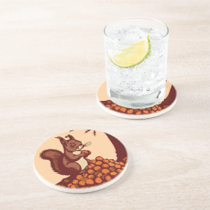 Dessous De Verre En Grès 🐿️ Écureuil d'Automne – Sous-Verre Absorbant
