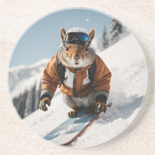 Dessous De Verre En Grès Écureuil de snowboard Heure d'hiver Animaux Whimsi