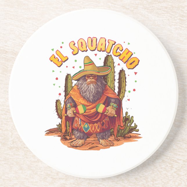 Dessous De Verre En Grès El Squatcho Bigfoot avec Maraca, Sombrero et Ponc (Devant)