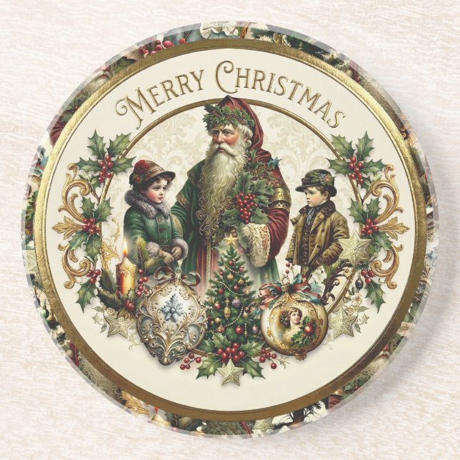 Dessous De Verre En Grès Élégance de Noël victorien  (Devant)