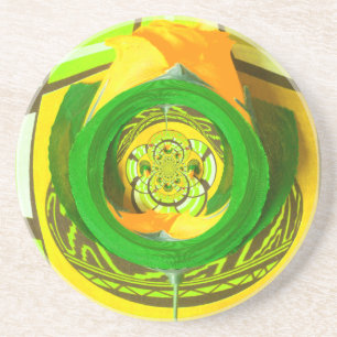 Dessous De Verre En Grès Elégance d'or : Beau art rose jaune africain