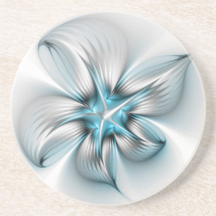 Dessous De Verre En Grès Élégance florale Art abstrait moderne fractal bleu