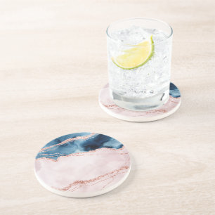 Dessous De Verre En Grès Élégance mystique Agate rose Turquoise bleue