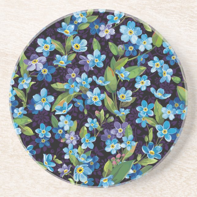 Dessous De Verre En Grès Elégance Oublier-Me-Pas Motif Floral (Devant)
