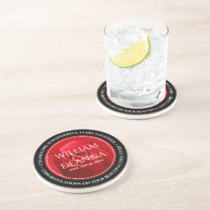 Dessous De Verre En Grès Élégant 15e 26e 36e anniversaire de Mariage Rose