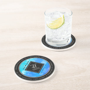 Dessous De Verre En Grès Élégant 41ème anniversaire Mariage de Topaz Bleu