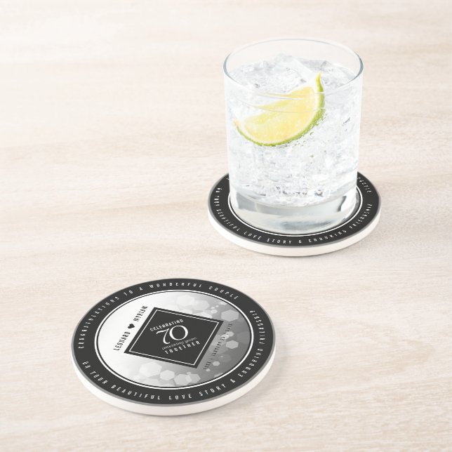 Dessous De Verre En Grès Élégant 70e anniversaire de Mariage Platinum (Côté)