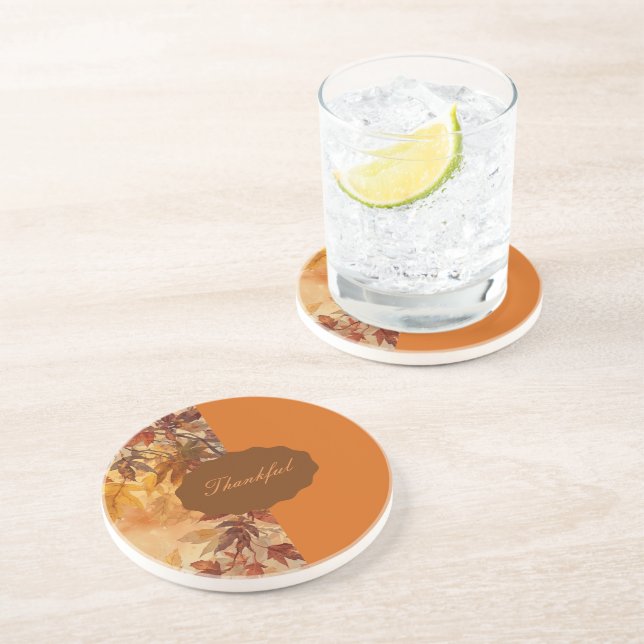 Dessous De Verre En Grès Élégant,Action de grâce, Feuilles d'automne,Rustiq (Côté)