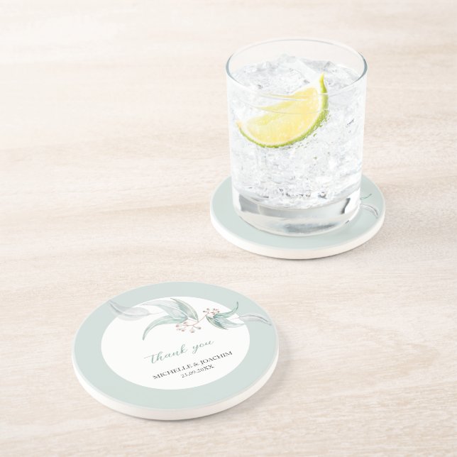 Dessous De Verre En Grès Elégant Beau Eucalyptus Aquarelle Art (Côté)