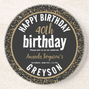 Dessous De Verre En Grès Elegant Black & Gold 40th Birthday Party