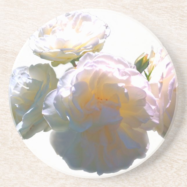 Dessous De Verre En Grès Elégant blanc pêche orange roses (Devant)