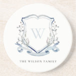 Dessous De Verre En Grès Elegant Blue Wildflower Watercolor Monogram Crest<br><div class="desc">Pastel Wildflower watercolor Collection- it's an elegant watercolor Illustration of blue aqua watercolor delicate wildflowers with a modern minimal touch. Perfect for your modern floral wedding & parties. It’s very easy to customize,  with your personal details. If you need any other matching product or customization,  kindly message via Zazzle.</div>