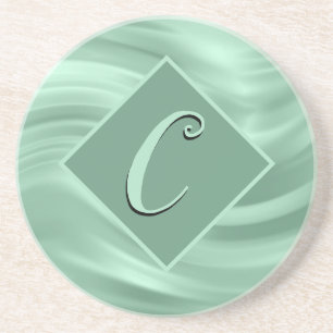 Dessous De Verre En Grès Élégant Chic Turquoise Swirl Monogramme initial él