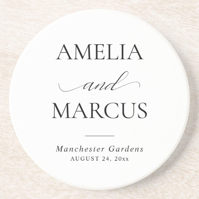 Dessous De Verre En Grès Elegant Classic Script Calligraphy Wedding (Devant)