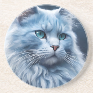 Dessous De Verre En Grès Élégant Étui Téléphone Chat Blanc Yeux Bleus Artis