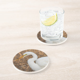 Dessous De Verre En Grès Elegant Great Egret in the Reeds