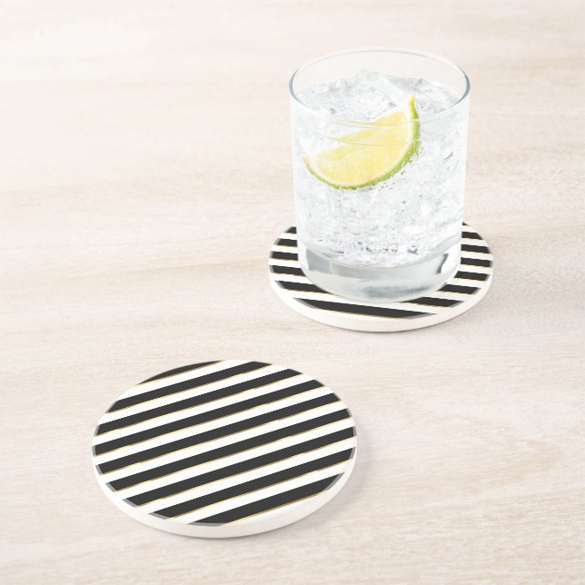 Dessous De Verre En Grès Elégant Grille Noir Blanc (Côté)