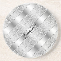 Élégant gris argenté rayures métalliques Monogramm