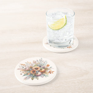 Dessous De Verre En Grès Élégant Happy Fall Citrouille Flower Bouquet Motif