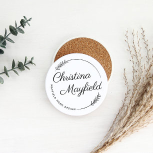 Dessous De Verre En Grès Élégant Laurel Feuilles Nom personnalisé Entrepris