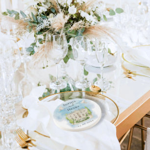 Dessous De Verre En Grès Élégant lieu fleurs colombes Mariage Luxe