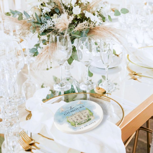 Dessous De Verre En Grès Élégant lieu | fleurs colombes Mariage Luxe (Créateur téléchargé)