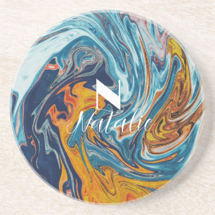 Dessous De Verre En Grès Elegant Luxury Blue Gold Monogram      