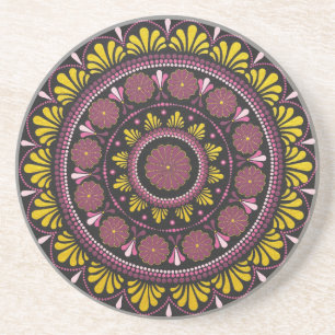 Dessous De Verre En Grès Elégant Mandala d'or rose, Boho Zen Dot Art Flower