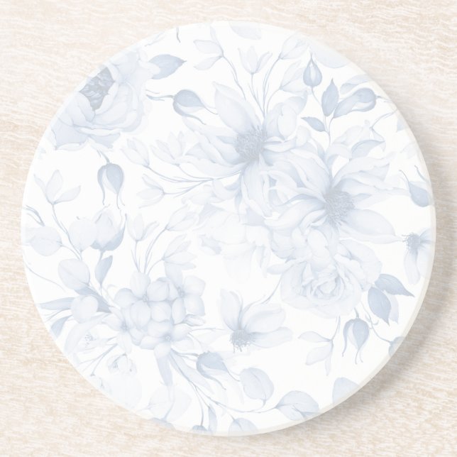 Dessous De Verre En Grès Élégant Mariage Floral Bleu (Devant)