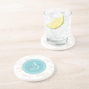 Dessous De Verre En Grès Élégant modèle floral blanc ceint monogramme