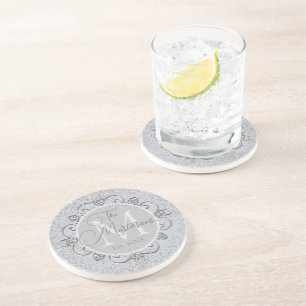 Dessous De Verre En Grès Élégant Monogramme Nom de famille Personnalisé