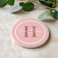 Élégant Monogramme Rond Script Rose Pâle