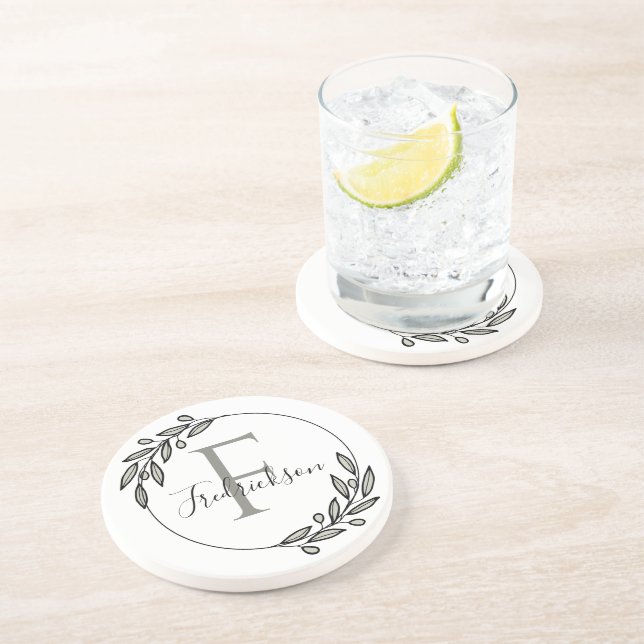 Dessous De Verre En Grès Elegant Monogrammed Initial Wreath Table Protectio (Côté)