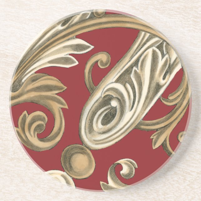 Dessous De Verre En Grès Elégant Motif Botanique avec Foliage Tan (Devant)