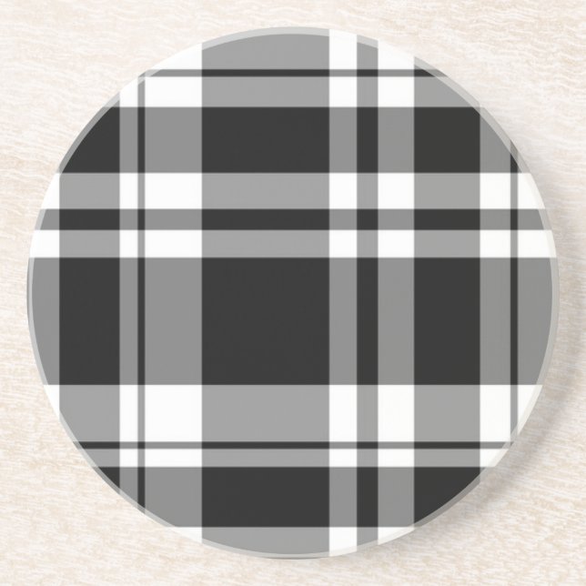 Dessous De Verre En Grès élégant motif en plaid blanc noir (Devant)