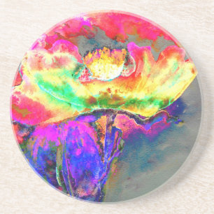 Dessous De Verre En Grès Élégant pavot à fleurs rose jaune abstrait