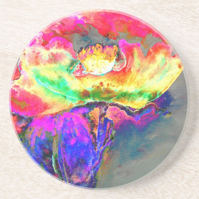 Dessous De Verre En Grès Élégant pavot à fleurs rose jaune abstrait (Devant)