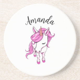 Dessous De Verre En Grès Élégant Pink Unicorn Nom de la fille