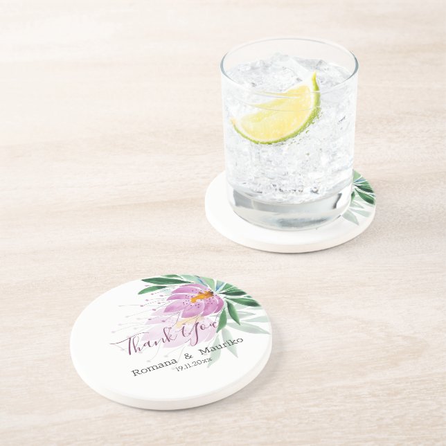 Dessous De Verre En Grès Élégant romantique violet lotus aquarelle Art (Côté)